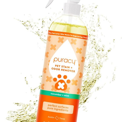 Puracy Pet Stain and Odor Remover - Enzyme Cleaner for Dog Urine and Poop Carpet - Cat Pee Enzyme for Cat Urine Cleaner Destroyer - Cucumber & Mint, 25oz