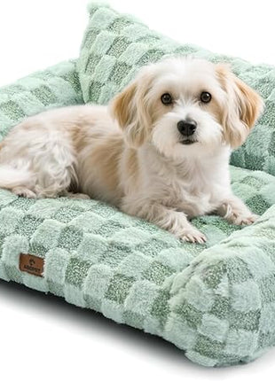 Cat Bed Cat Couch for Puppy and Kitten, Fluffy Pet Sofas Medium Dog Sofa Bed, Supportive Cats Sofa for Indoor Cats, Washable Cover & Non-Slip, 32 inch, Green