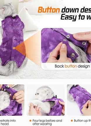 Cat Recovery Suit - Abdominal Wounds Cat Onesie, Cone E-Collar Alternative, Purple S