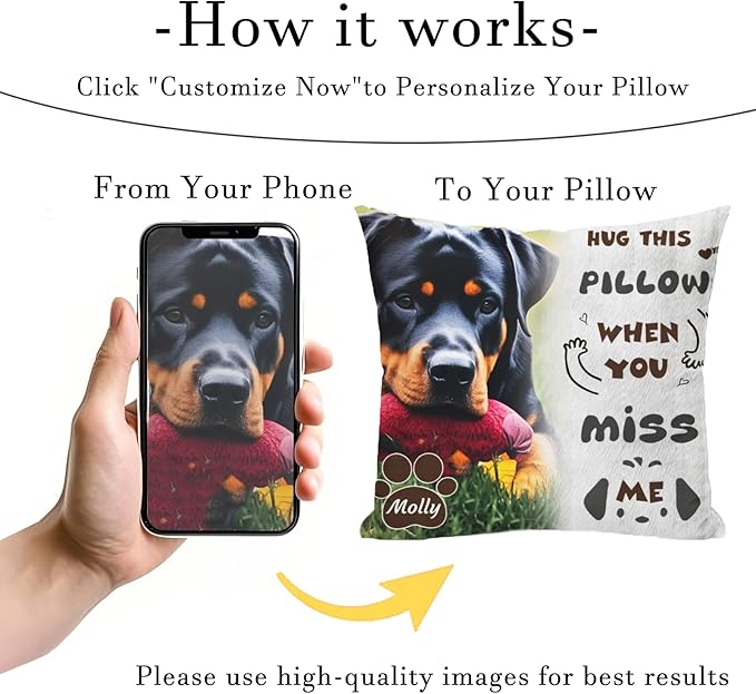Personalized Pet Memorial Throw Pillow with Picture Dog Memorial Gifts for Dogs Loss of Dog Sympathy Gift Dog Bereavement Remembrance Picture Pillow (Style A)