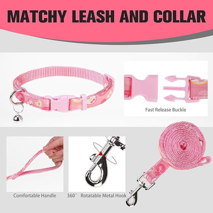 EXPAWLORER Small Dog Valentines Harness and Leash Set - Cute Puppy Harness Leash Dog Collar with AirTag Holder Silicone Case, Soft Padded Step in Pet Vest Reflective for Outdoor Walking, Heart S