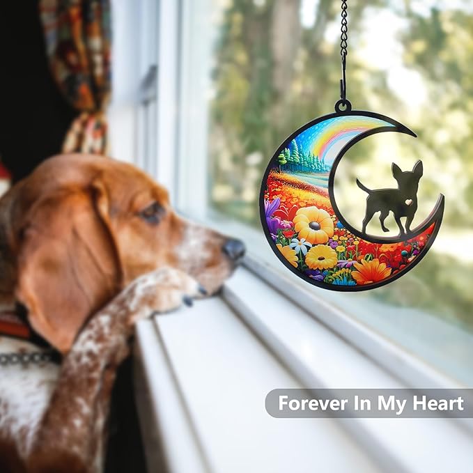 DIY Chihuahua Memorial Suncatcher with Sympathy Card,Loss of Dog Sympathy Gift,Rainbow Bridge Dog Memorial Gifts, Chihuahua Gifts for Women, Xmas Dog Decor Ornament (5-Chihuahua)