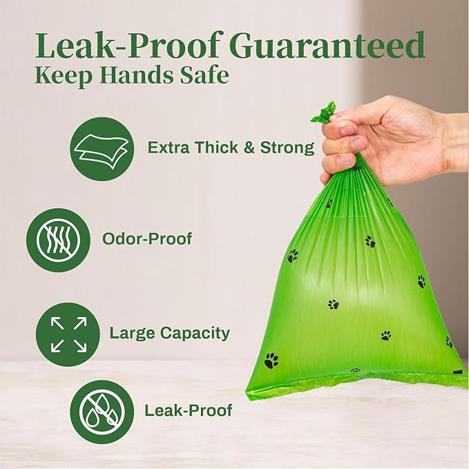 420 Counts Dog Poop Bags Rolls with Dispenser & Leash Clip, Scented Poop Bags for Dogs Waste, Extra Thick & Leak Proof for Poop Doggie Puppy Pet Waste, 9" x 13", Green