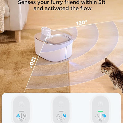 Cordless Cat Water Fountain Battery Operated, FEELNEEDY 4L/135 fl oz Pet Water Fountain for Cats and Dog with Motion Sensor, Ultra Quiet Cat Drinking Fountain with 6 Filters (YPD-C004P), White