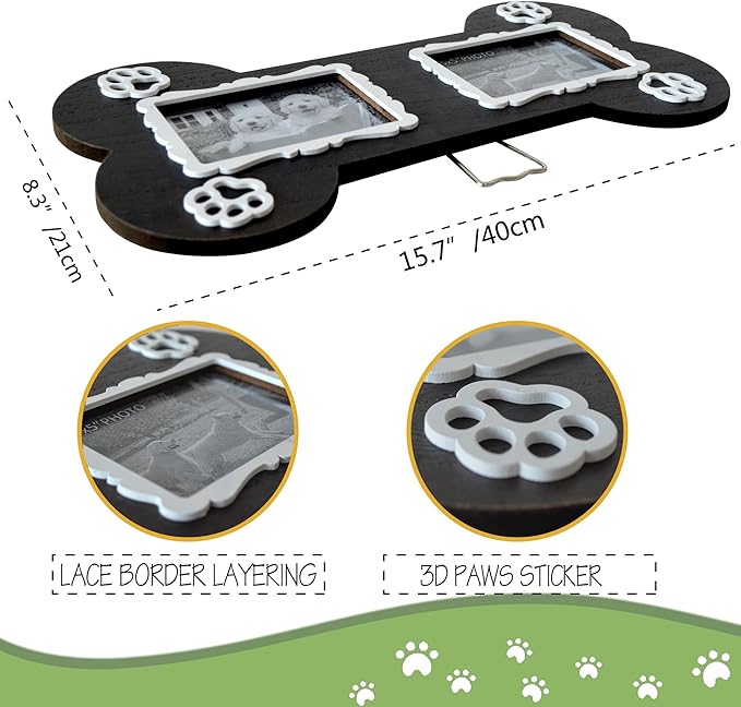 Dog Memorial 3.5x5 Inches Bone Shaped Double Picture Frame - Pet Passing Away Sympathy Gift with Paw Print - Bereavement Sympathy Decor for Loss of Dog
