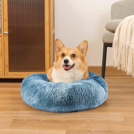 NOYAL Calming Donut Dog Bed for Small to Medium Dogs & Cats - Plush Faux Fur Anti-Anxiety Pet Bed with Machine Washable Cover & Non-Slip Base