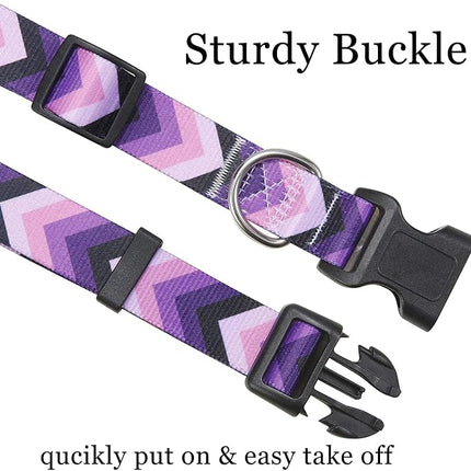 Dog Collar and Leash Set with Bohemia Floral Tribal Geometric Patterns - Soft Ethnic Style Collar Adjustable for Small Medium Large Dogs(Purple Arrow Set,XS)