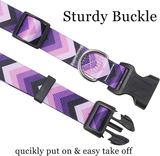 Dog Collar and Leash Set with Bohemia Floral Tribal Geometric Patterns - Soft Ethnic Style Collar Adjustable for Small Medium Large Dogs(Purple Arrow Set,M)