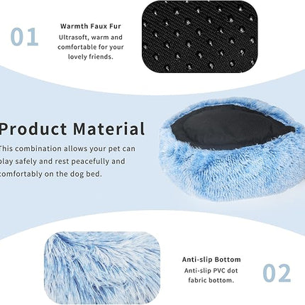 Blue Dog Bed for Small Dogs Fluffy Anti-Anxiety, Calming 23 inch Beds Washble Snuggle Safe Gradient Blue