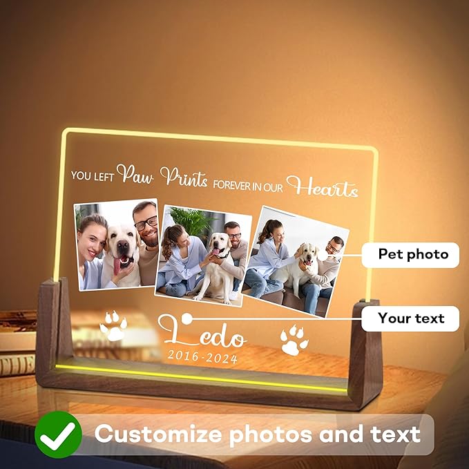 Custom Dog Memorial Gifts for Loss of Dog, Customized Pet Memorial Gifts, Personalized Dog Memorial Night Light Acrylic Plaque, In Memory of Dog, Loss of Pet Sympathy Gifts, Memorial Gifts for Cats