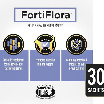 Purina Pro Plan Veterinary Supplements FortiFlora Probiotics for Cats for Digestive Gut Health and Diarrhea - 30 ct. Box