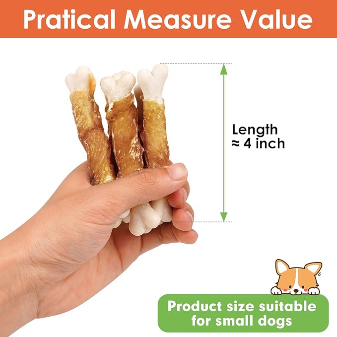 MON2SUN Dog Treats, Chicken Wrapped Calcium Bones Without Rawhide, 4 Inch Training Treats for Teeth Cleaning and Fresh Breath, Chews for Puppy and Small Dogs (10 Ounce - Pack of 1)