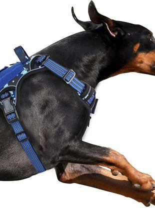 BUMBIN Tactical Dog Harness for Large Dogs No Pull, Famous TIK Tok No Pull Puppy Harness, Fit Smart Reflective Pet Walking Harness for Training, Adjustable Dog Vest Harness with Handle Blue Camo L