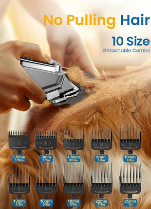 oneisall Dog Clippers for Grooming for Thick Heavy Coats/Low Noise Rechargeable Cordless Pet Shaver with Stainless Steel Blade/Waterproof Dog Shaver for Dogs Pets and Animals (Sliver)