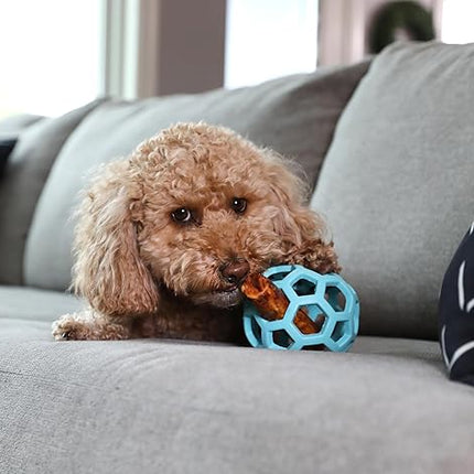 JW Pet HOL-ee Roller™, Dog Toy Puzzle Ball, Natural Rubber, Medium (4.5” Inch Diameter), Blue