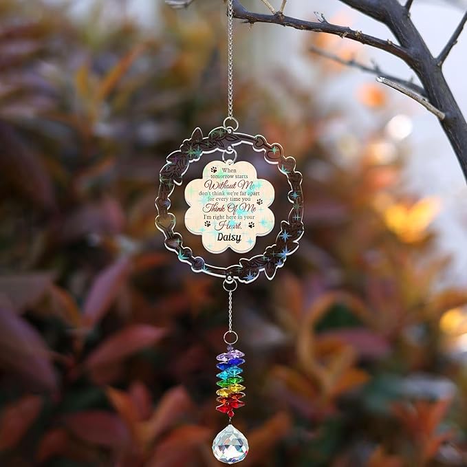 Personalized Dog Memorial Gifts, Sun Catcher Paw Print Sympathy Gift for Dog Lover, Crystal Suncatcher Remembrance Gift, Rainbow Maker