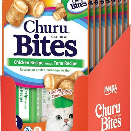 INABA Churu Bites for Cats, Soft Baked Chicken Churu Filled Cat Treats with Vitamin E, 0.35 Ounces Each Tube, 24 Tubes Total (3 per Pack), Tuna Recipe