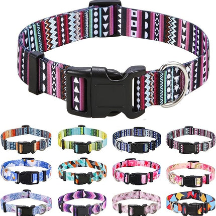 Dog Collar with Bohemia Floral Tribal Geometric Patterns - Soft Ethnic Style Collar Adjustable for Small Medium Large Dogs（Bohemian Purple,M）