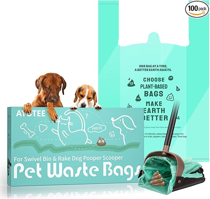AYOTEE Pooper Scooper Bags Refill with EZ Tie Handle,100 Count, 38% Plant Based & 62% PE Heavy Duty Swivel Bin Pet Waste Bags for A&H, Cat Litter, Multi-Use, Large Unscented Dog Poop Bags