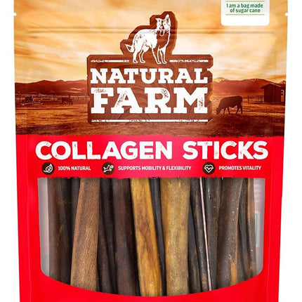 Natural Farm Peanut Butter Flavor Collagen Sticks for Dogs (3-5 Inch, 10 Pack), Long-Lasting Beef Collagen Sticks, Rawhide Alternative Chews with Chondroitin & Glucosamine, Low-Fat Dental Treats