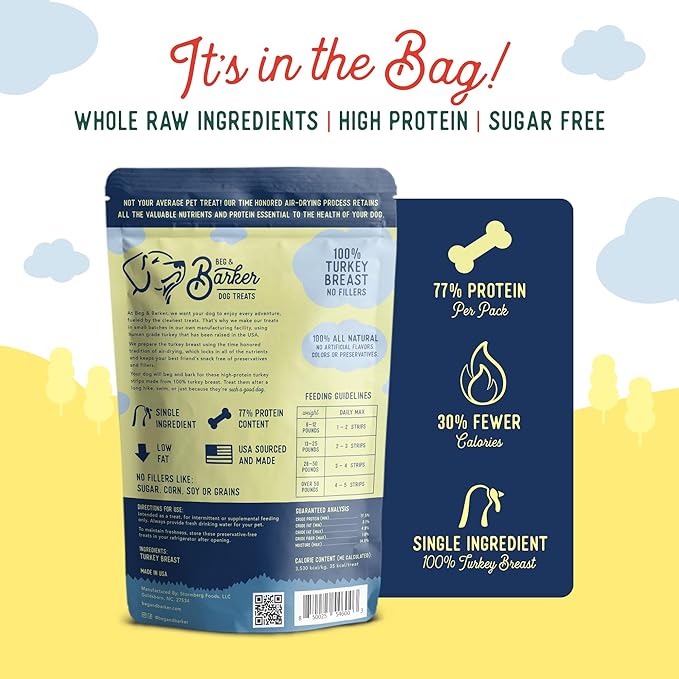 Beg & Barker Turkey Jerky Strips for Dogs (10 Ounce, Pack of 1) - Dog Training Treats - Natural Dog Treats Made in The USA - Grain Free, Diabetic-Friendly, High Protein, Sugar-Free