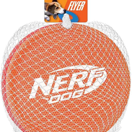 Nerf Dog Nylon Flyer Dog Toy, Flying Disc, Lightweight, Durable and Water Resistant, Great for Beach and Pool, 9 inch Diameter, for Medium/Large Breeds, Two Pack, Orange and Red (8959)