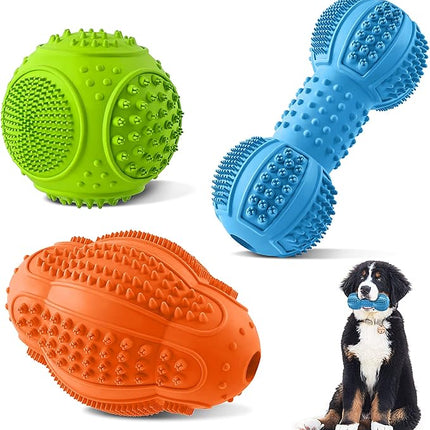 LUKITO Dog Chew Toys 3 Pack for Aggressive Chewers, Multifunctional Teeth Cleaning and Gum Massage, Tough Toys with Natural Rubber for Large and Medium Dog