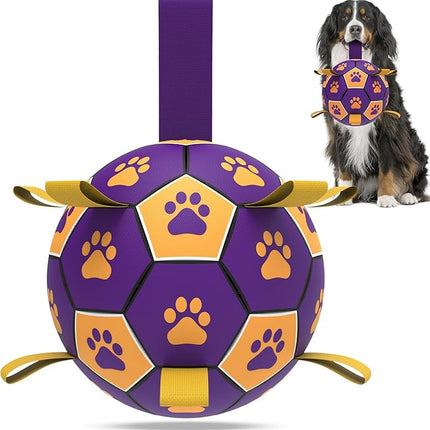 QDAN Extra Large Dog Toys Soccer Ball - Durable Dog Balls for Extra Large Dogs with Straps, Interactive Dog Tug Toy with Strap for Tug of War (9 Inch)