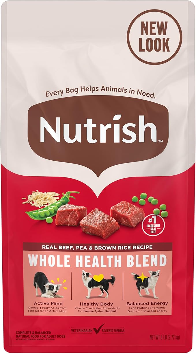 Nutrish Dry Dog Food, Real Beef, Pea & Brown Rice Recipe Whole Health Blend for Adult Dogs, 6 lb. Bag (Rachael Ray)