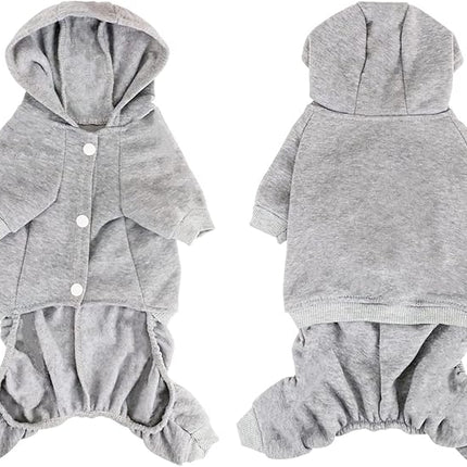 LifeWheel Dog Hoodie, Pet Jumpsuit Sweatshirt with Buttons, Clothes, Cold Weather Coats, Pajamas, Winter Warm Cotton Puppy 4 Legs for Small Medium Large Dogs Cats Boy Girl, Black + Grey