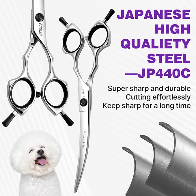 Curved Dog Grooming Scissors at Home 6.5 in Curve Shears for Small Pet Dogs Cat Japan 440C 30°Arc Upward & Downward for Trimming Face and Paws(6.5, Curved)