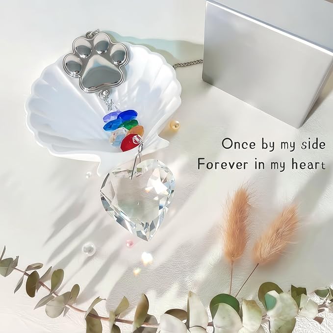 Pet Memorial Gifts for Dogs Cat: Loss of Dog Sympathy Gift- Rainbow Bridge Heart Shape Crystal Suncatcher, Pet Remembrance Ornament in Memory of Puppy, Thoughtful Passing Away Sympathy Keepsake