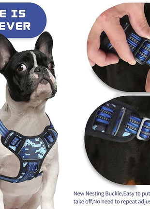 BUMBIN Dog Harness for Large Dogs, No Pull Adjustable No Choke Pet Vest with Dog Leash Fit Smart Reflective Pet Walking Harness for Training Easy Control Soft Handle Blue Camo L
