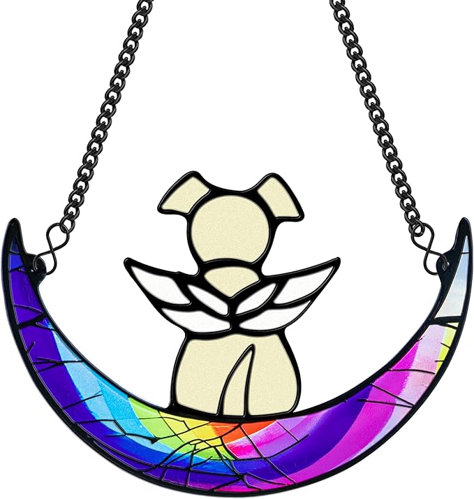 Stained Glass Dog Memorial Gifts,Dog Angel Memorial Suncatcher,Pet Memorial Gifts for Dogs,Rainbow Bridge Loss of Dog Sympathy Gifts with Card,Idea for Dog Lovers