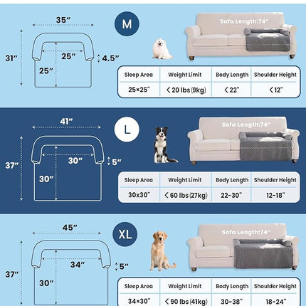 Large Cooling Dog Bed – 41 x 37 inch Waterproof Couch Cover for Dogs Washable, Non-Slip Bottom, Self Cooling Mat for Dogs, Durable & Non-Gel, Dog Couch Bed for Sofa Floor Car, Cooling Grey