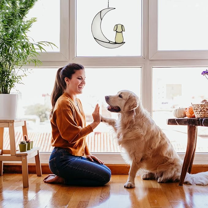 Stained Glass Window Hanging suncatcher Dog Memorial Gifts for Loss of Dog Sympathy Gift,Bereavement Gifts for Loss of pet.Remembrance Memory Ornaments for Dog Lovers.