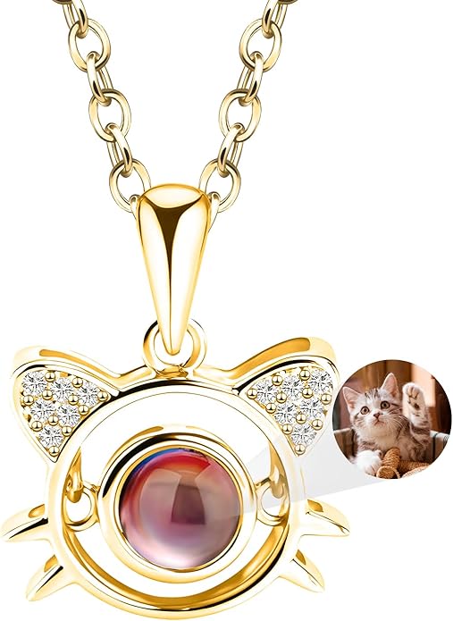 Personalized Picture Necklace with picture inside Custom Projection Necklace Cat/Dog Paw Print Pet Memorial Necklaces for Pet Lovers, Photo Gifts for Anniversary Dog Lovers