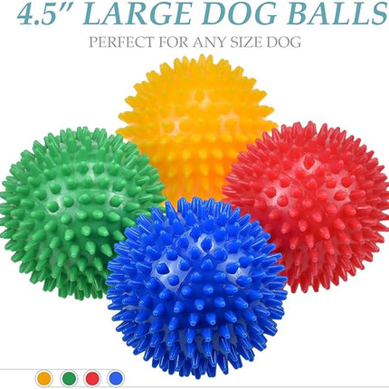 Dog Balls 4.5” Squeaky Dog Toys Spikey Ball for Aggressive Chewers Heavy Duty Teething Large Medium Durable Dogs Balls (4 Pack)