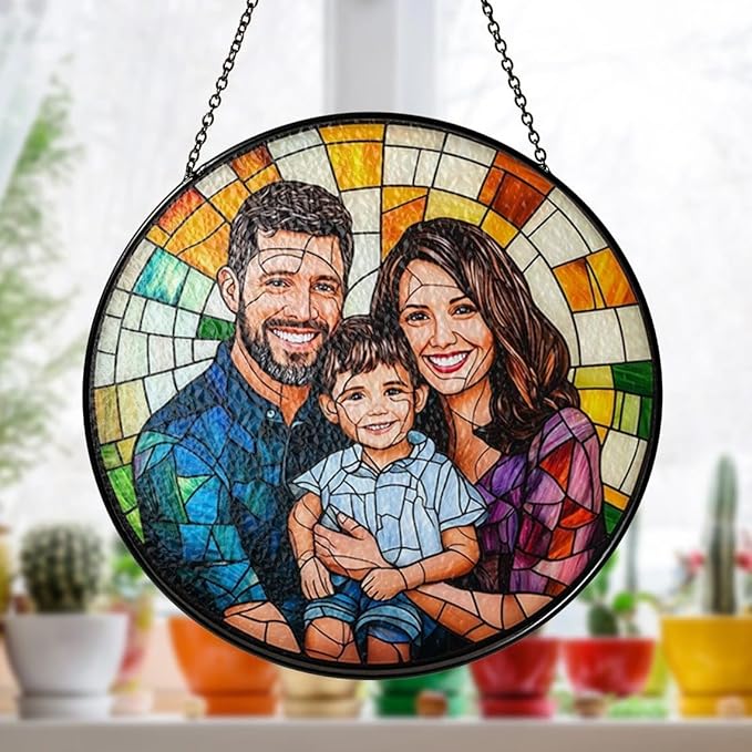 Custom Family Portrait Glass Suncatcher, Custom Portrait Stained Glass Suncatcher for Window Hanging, Gift for Dad, Personalized Family Portraits Stained Glasss Suncatchers, Memorial Gifts /16