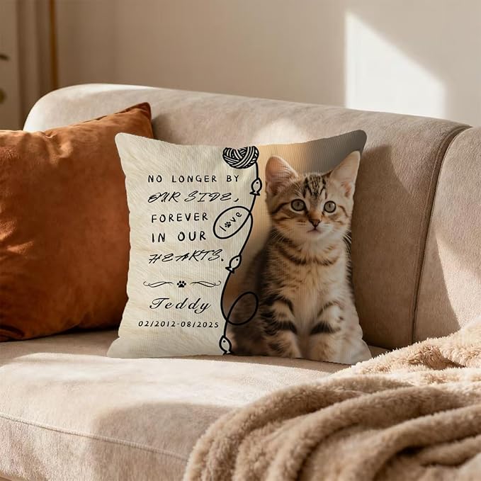 Personalized Pet Memorial Throw Pillow with Photo, Custom Pet Memorial Gifts for Dogs Cats, Loss of Dog Sympathy Gift Dog Bereavement Remembrance Picture Pillow