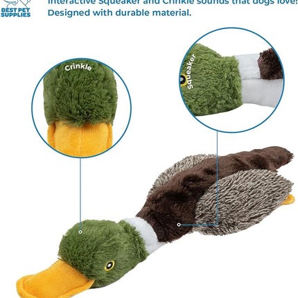 Best Pet Supplies Interactive Squeaky Dog Chew Toy, Ideal Dog Toys for Chewers, Small, Medium & Large Dogs, and Fetch Lovers - Mallard Duck (Gray, Gray, Brown), Small