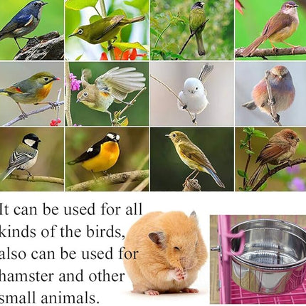 PINVNBY Stainless Steel Bowls for Birds,Parrot Feeding Dish Cups Parakeet Food Water Dishes with Clamp Holder Perches for Cockatiel Budgies Macaw Small Animal Chinchilla(5 Pack)