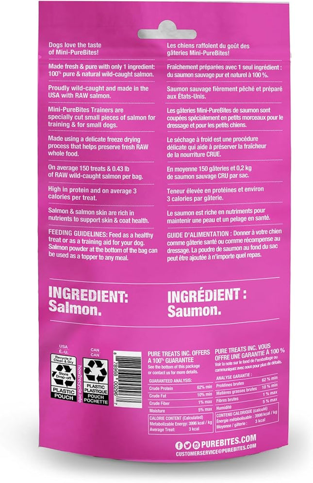 PureBites Mini Salmon Freeze Dried Dog Treats, 1 Ingredient, Made in USA, 1.7oz