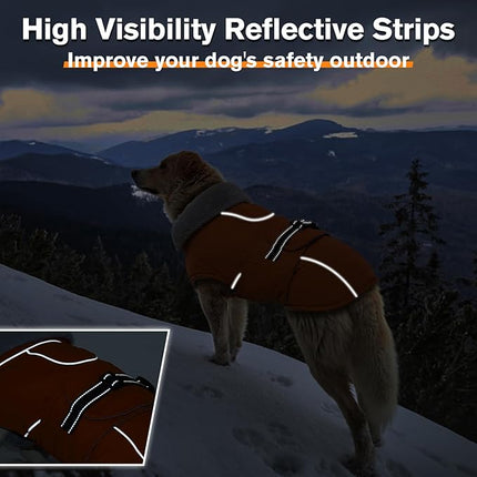 Lelepet Dog Coat Waterproof Dog Jacket Reflective Fleece Vest with Adjustable Buckle & Leash Hole Windproof Cold Weather Coats for Small Medium Large Dogs, Warm Hunting Vest, Orange, XL