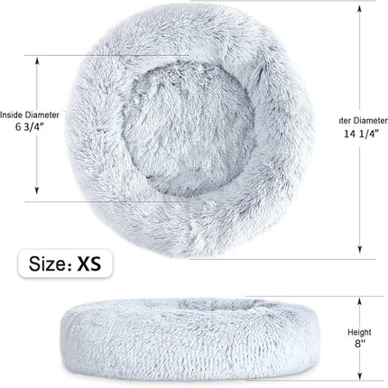 NOYAL Calming Donut Dog Bed for Small to Medium Dogs & Cats - Plush Faux Fur Anti-Anxiety Pet Bed with Machine Washable Cover & Non-Slip Base