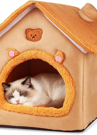 Cat House Inside Cat Sleeping Tent Dog House Bed Indoor with Non-Slip Bottom 15.75inch Orange