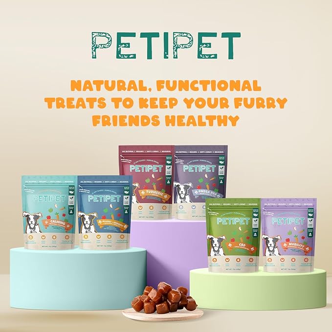 Petipet Omega 3 for Dogs - Skin, Coat, Brain & Heart Health Supplement- For Dry, Itchy, or Flaky Skin - Allergies and Itch Relief Soft & Chewy Chews - DHA and EPA Omega 3 Fatty Acids from Marine Algae