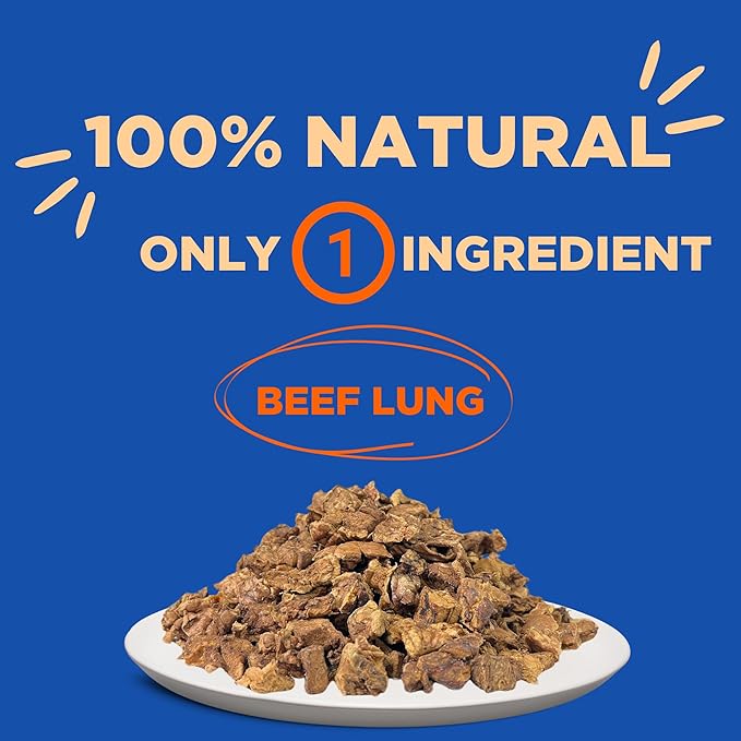Beef Lung Dog Treats, 100% Natural, Single Ingredient, (1 Pound) Made in The USA, Dried & Dehydrated, High Protein, High Value Dog Training Treats, Grain Free, Low-Odor Free for All Breeds