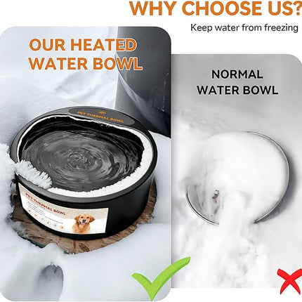 NAMSAN Heated Water Bowl for Outdoor Cats, 2.2L Heated Dog Bowl, Provides Drinkable Water in Winter, Heated Pet Drinker for Chickens Rabbits Birds Bath, Livestock Thermal Watering Trough, Black
