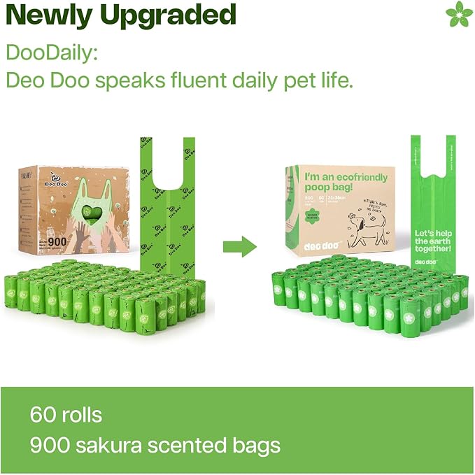 Dog Poop Bags with Handles Sakura Scented 60 Rolls 900 Counts Leak Proof and Extra Thick Waste Bags for Walking Small Medium Dogs